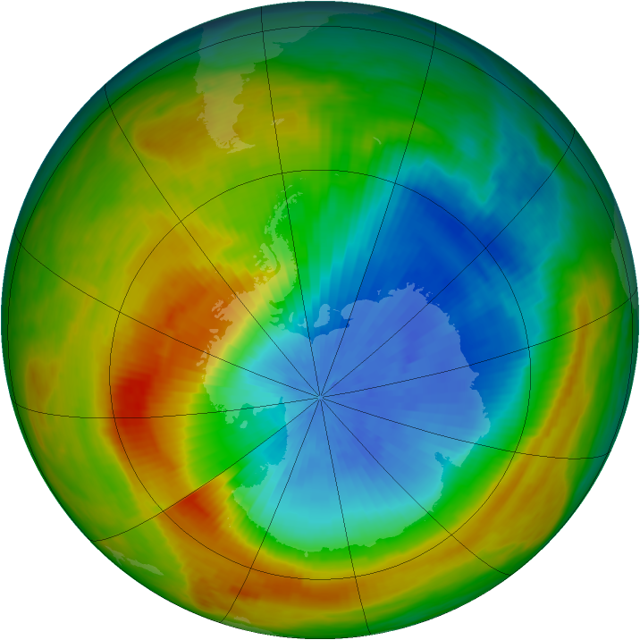 Antarctic ozone map for 20 October 1982